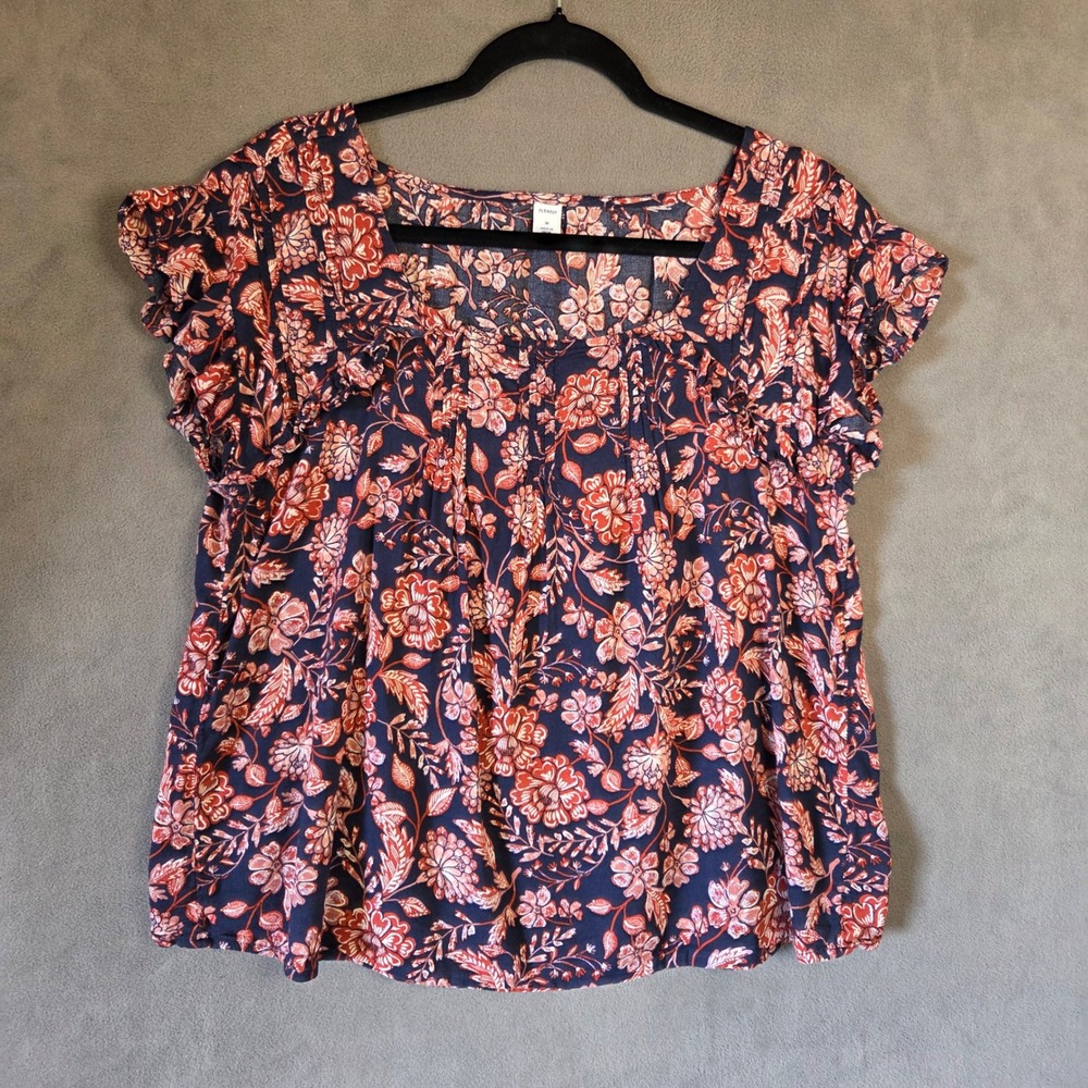 Old Navy Floral Square Neck Top Women Medium Flutter Sleeve Boho Peasant Casual